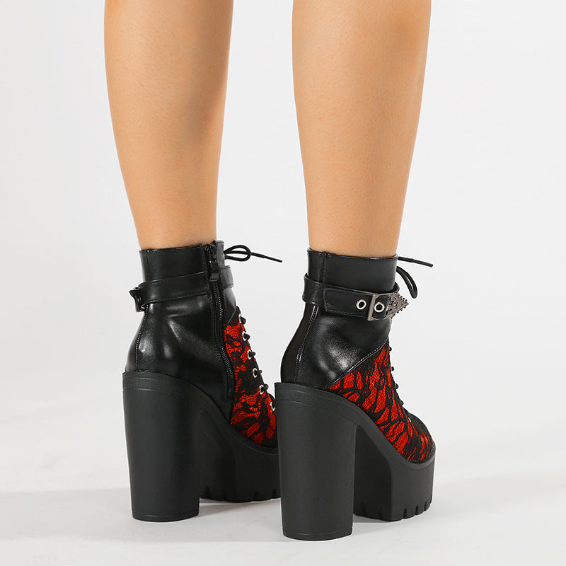 Vintage Lace Platform Ankle Boots