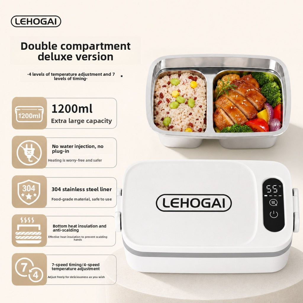 New Model of Water-Free Heating Lunch Box, USB Charging Portable Insulated Lunch Box, 304 Stainless Steel Electric Heating Lunch Box