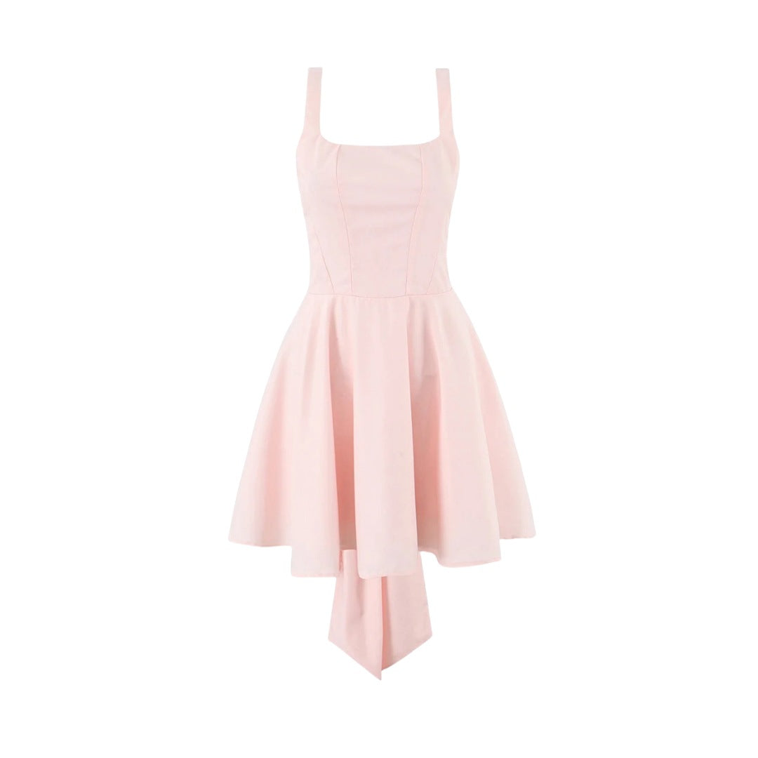 Square Neck Suspender Dress with Back Bow
