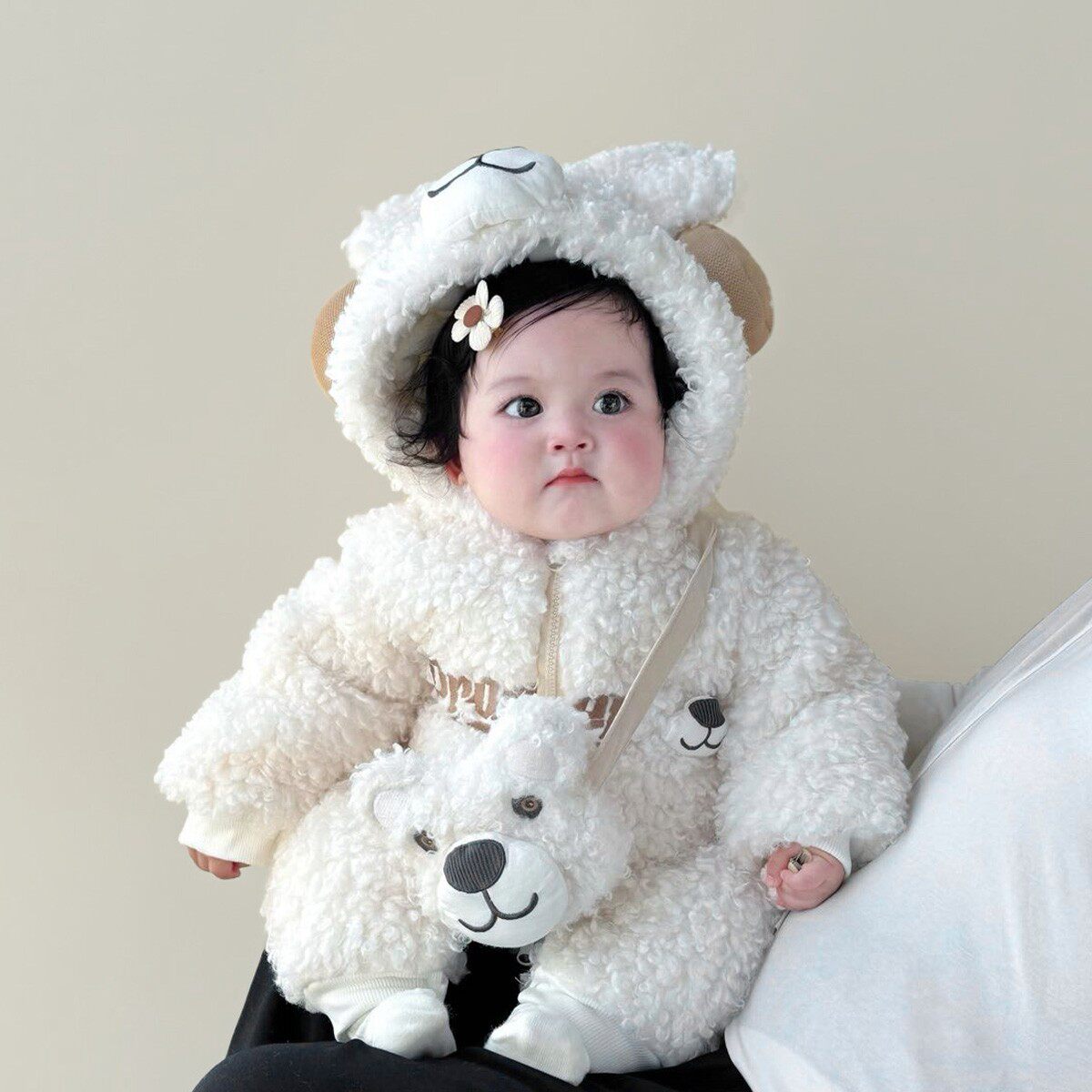 Fleece-Lined Baby Romper with Animal Design