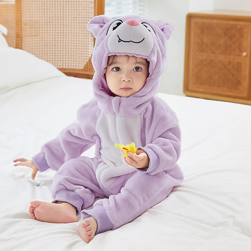 Animal Hooded Flannel Baby Jumpsuit