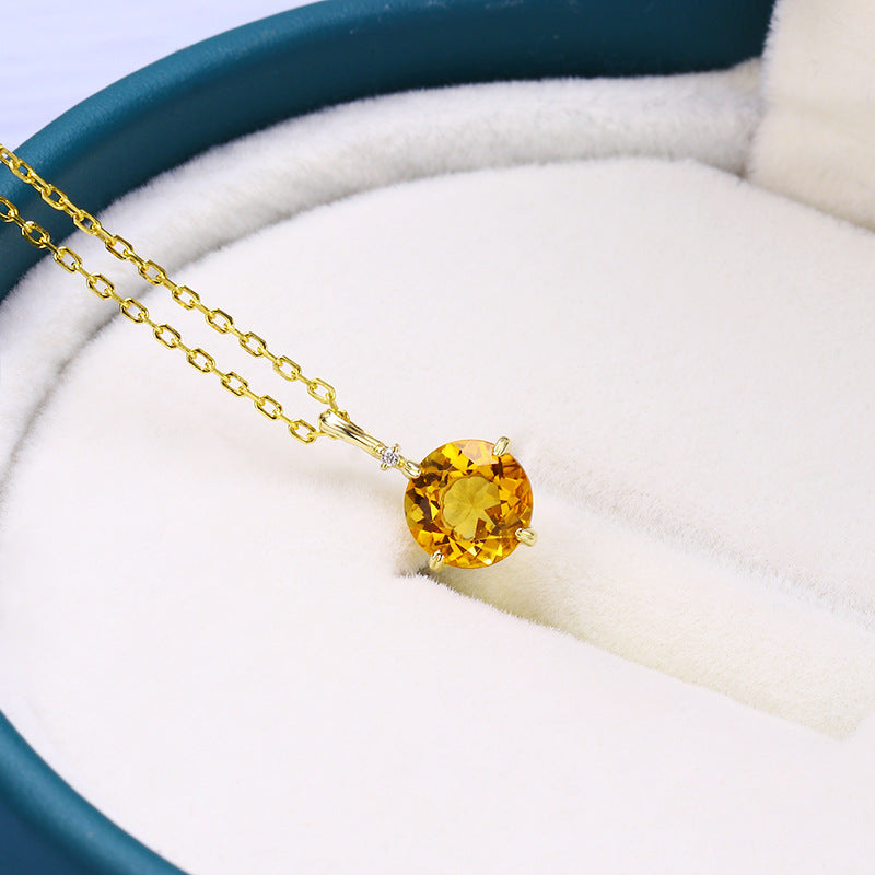 Simple 9K Gold Citrine Pendant Necklace