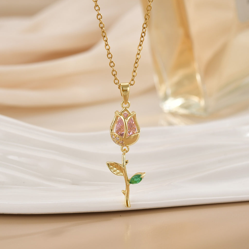Tulip Flower Design Titanium Steel Necklace