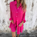 Women's Casual Cotton Linen Shirt and Shorts Set