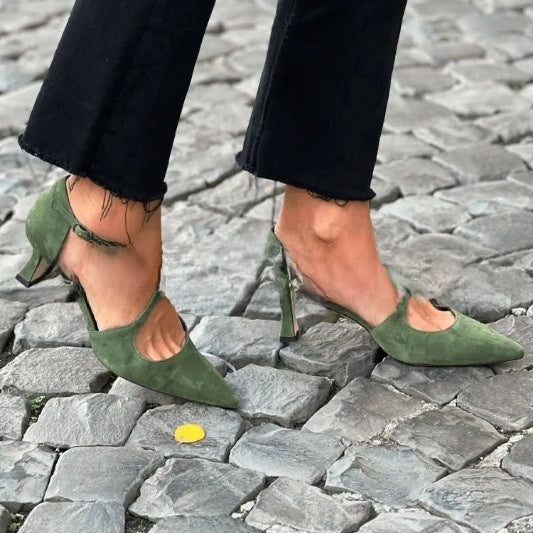 Pointed Toe Hollow Buckle Heeled Sandals