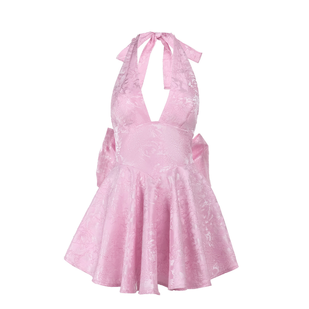 Elegant Bow Halter Neck Dress