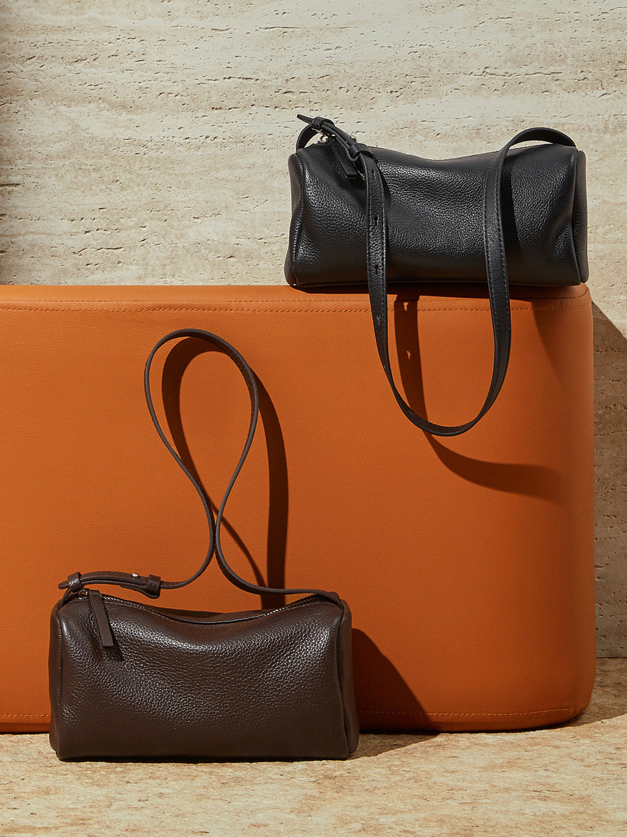 Fashionable Genuine Leather Cylindrical Shoulder Bag