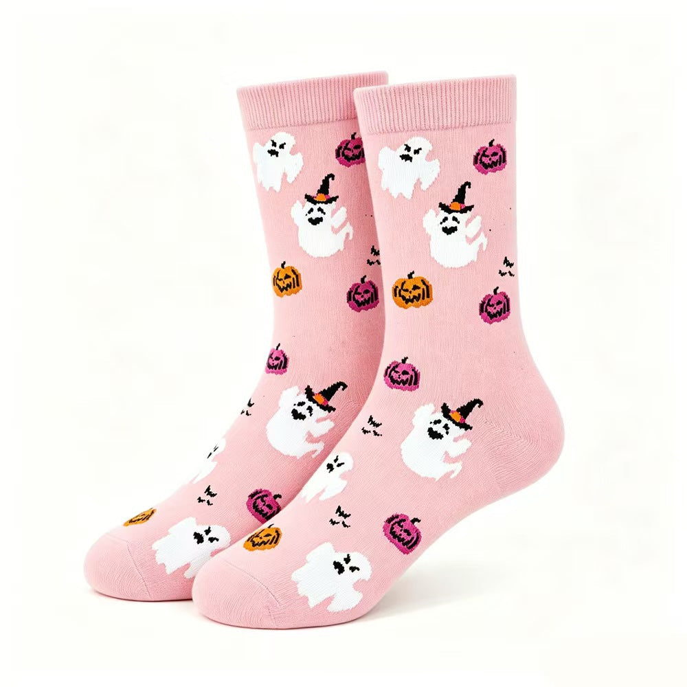 Halloween Men's and Women's Anti-Slip Pumpkin Bat Pattern Socks