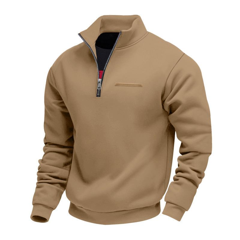 Men's Heavy Fleece Half-Zip Stand Collar Sweatshirt