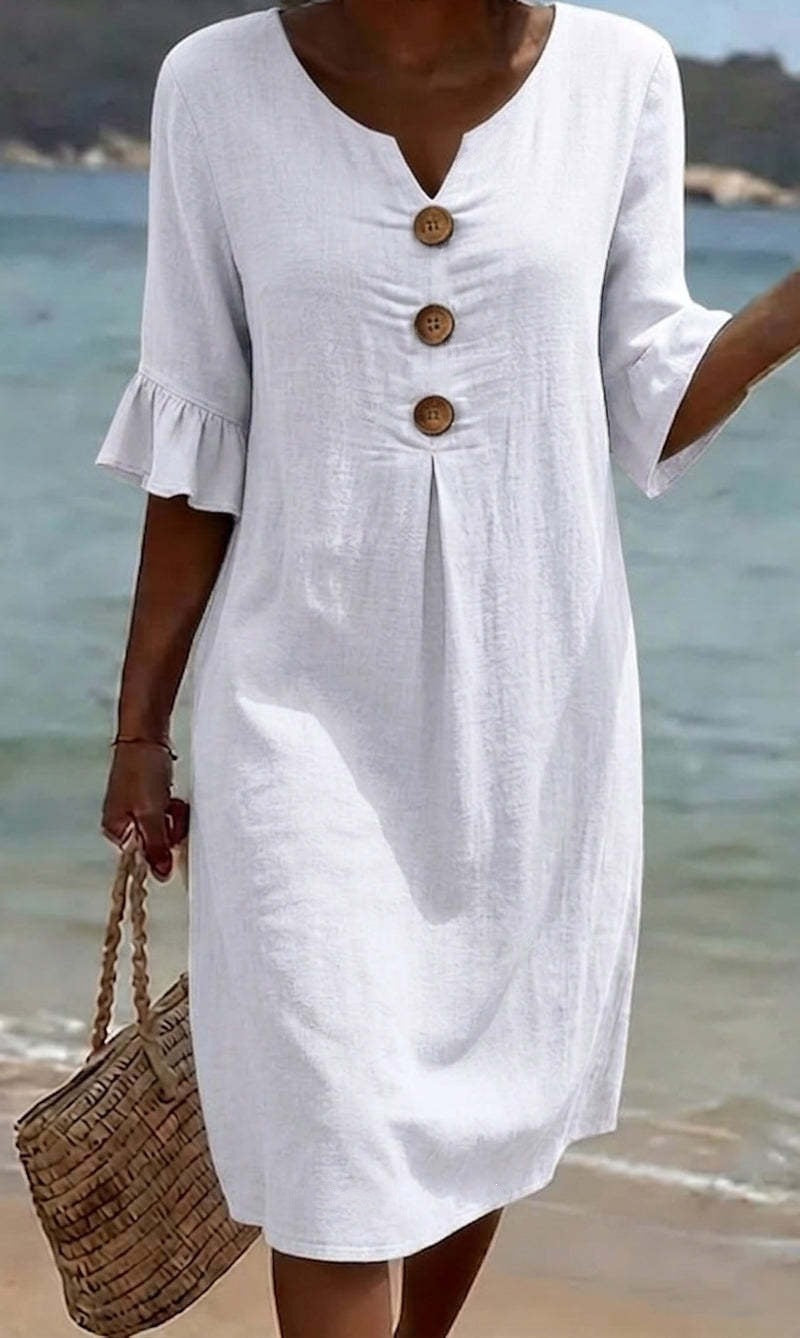 Womens V-Neck Linen Blend Dress