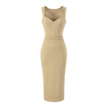 V-neck pleated dress with wide straps