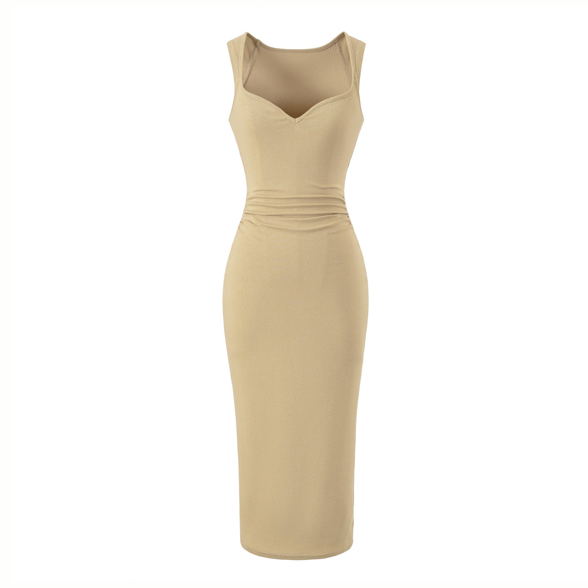 V-neck pleated dress with wide straps