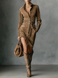 Long-Sleeve Shirt Dress with Belt