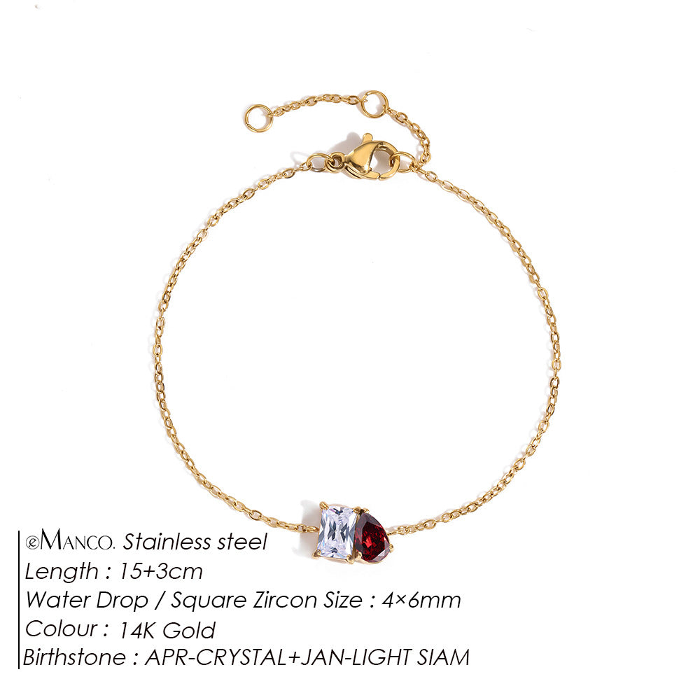 Stainless Steel Zircon Birthstone Bracelet