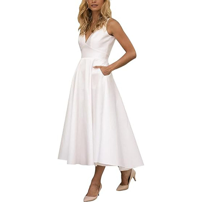 Elegant Women's V-Neck Sleeveless Cocktail Dress