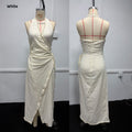 Women Summer Deep V Neck Halter Boho Floral Midi Dress