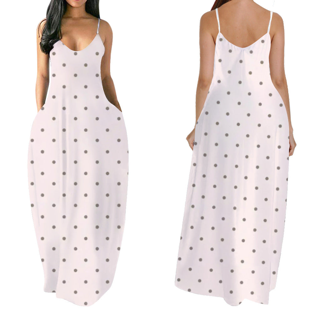 Polka Dot Spaghetti Strap Dress with Pockets