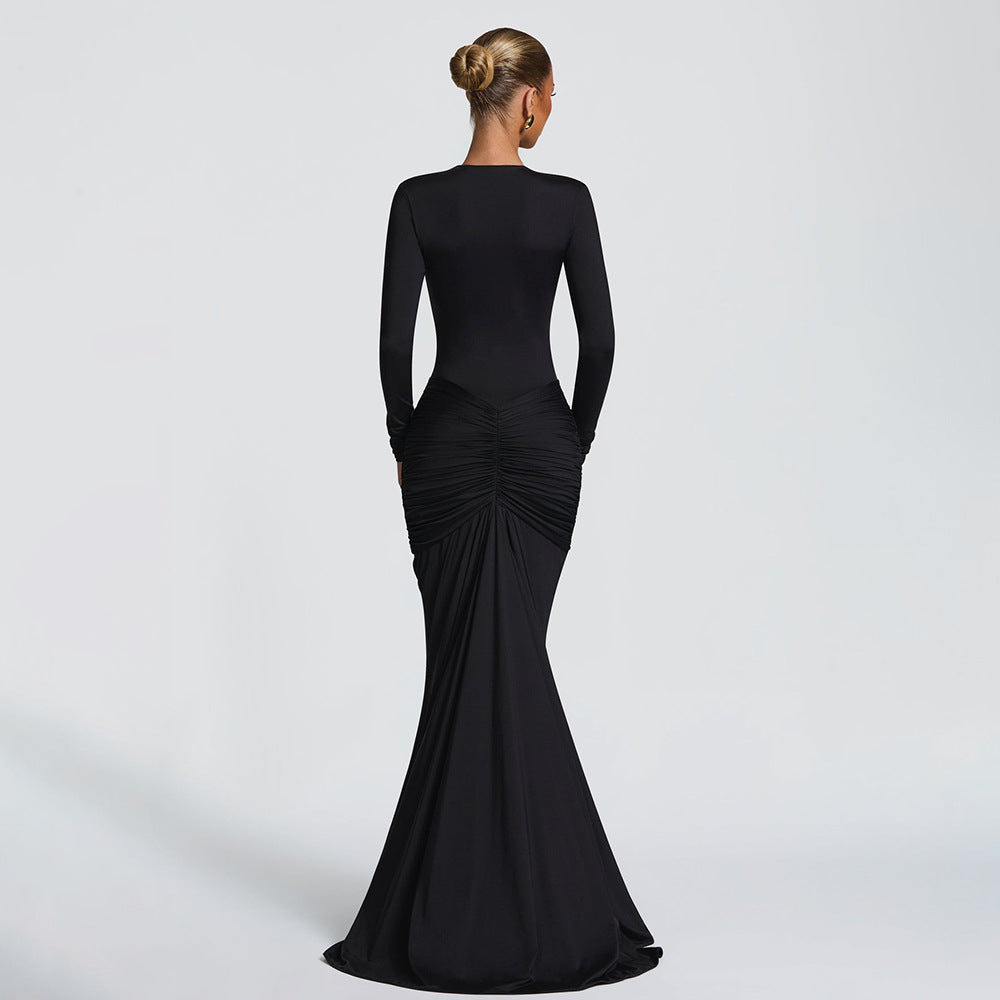Elegant Women Deep V-Neck Waist-Cinching Mermaid Dress