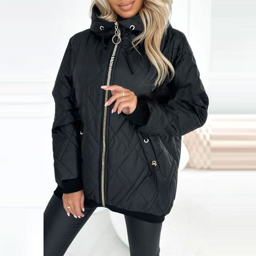 Women's Hooded Solid Color Cotton Padded Jacket Coat