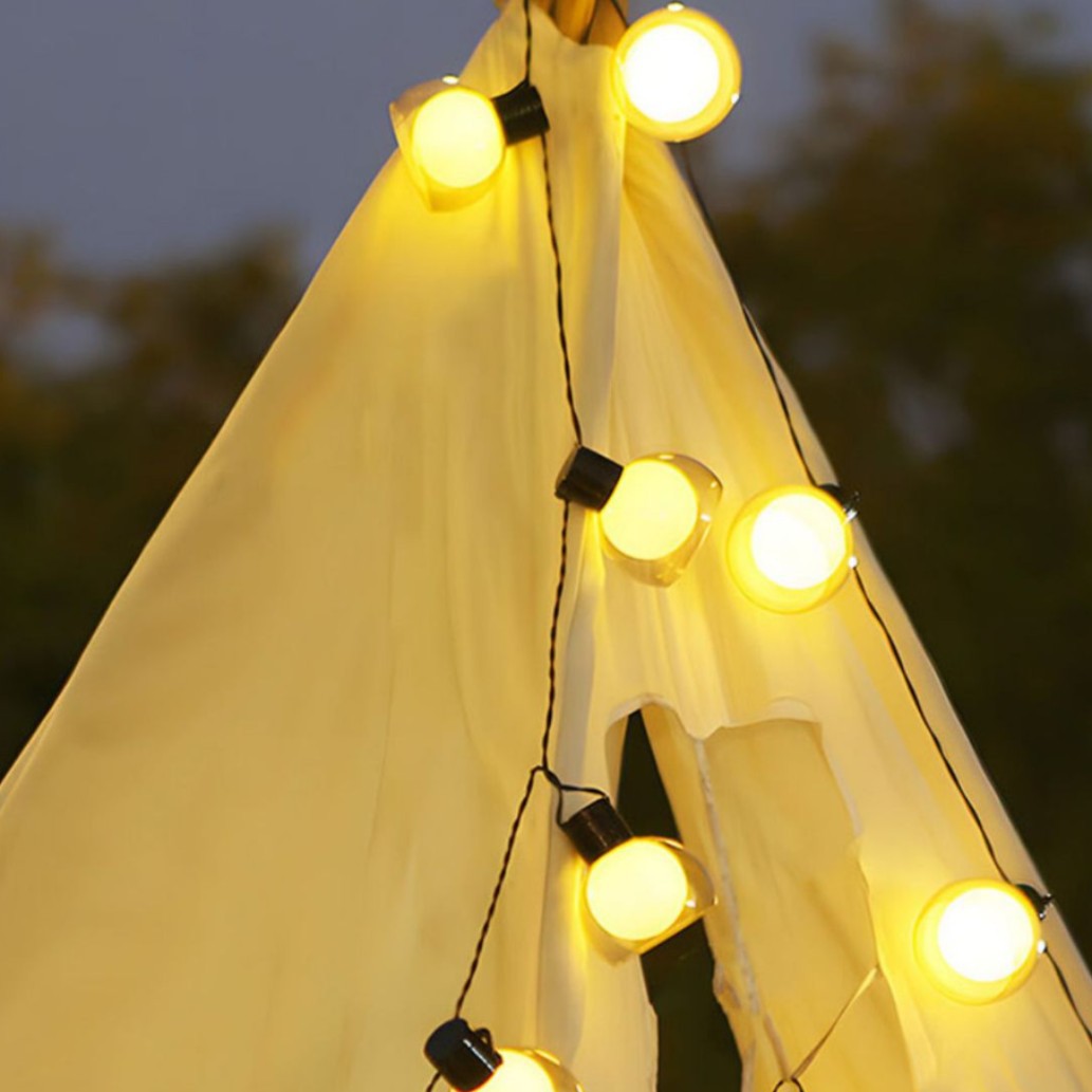Tent canopy ambiance string lights for weddings