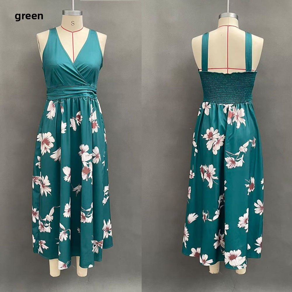 Floral Print Sleeveless V-Neck Long Dress