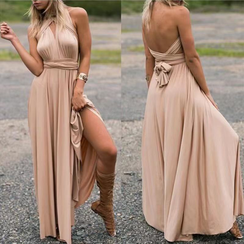 Solid Color Strappy Maxi Dress Lace Up Sleeveless Bodycon