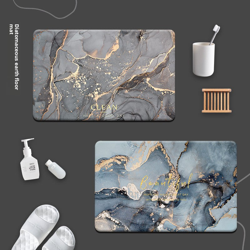 Marble Pattern Bathroom Floor Mat Soft Diatomaceous Earth Non-Slip Quick Drying Mat