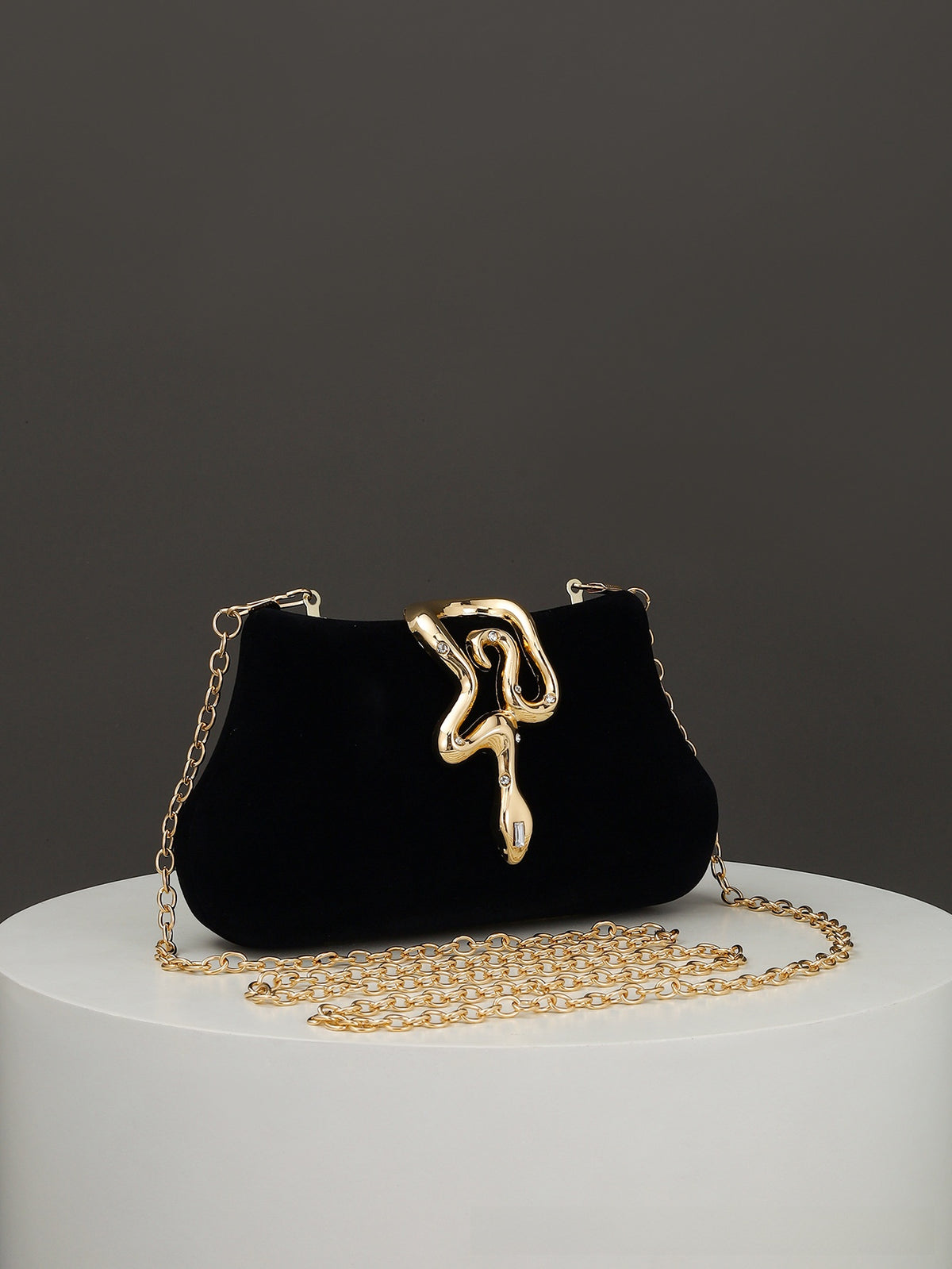 Women's Snake-Shaped Lock Velvet Chain Crossbody Evening Bag Clutch
