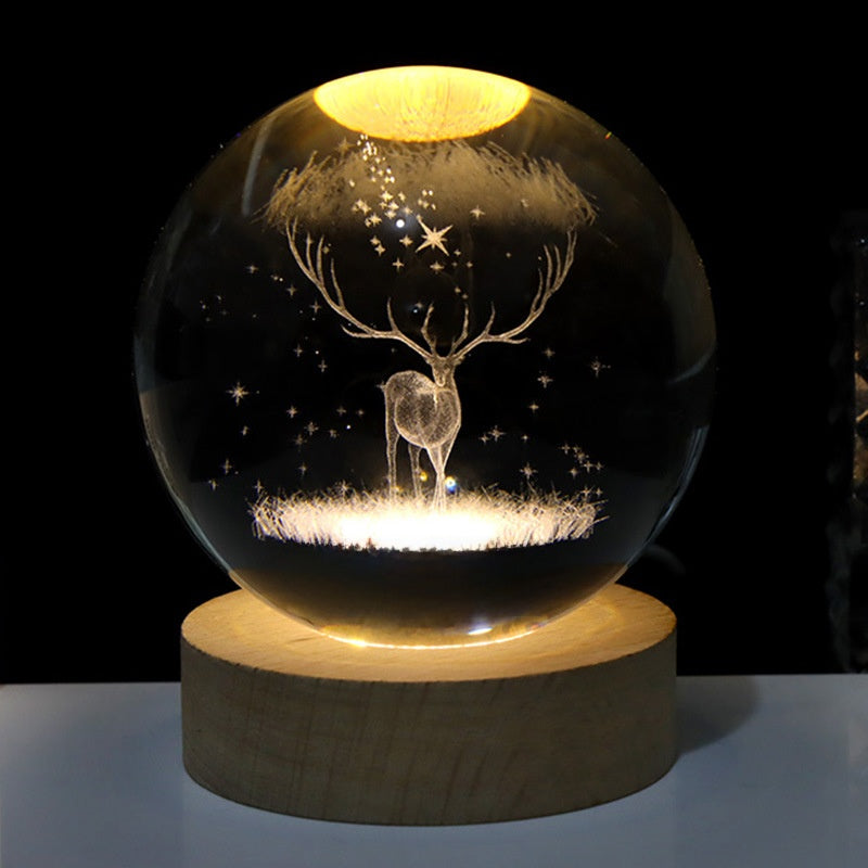 3D Engraved Crystal Ball Night Light with Warm Base