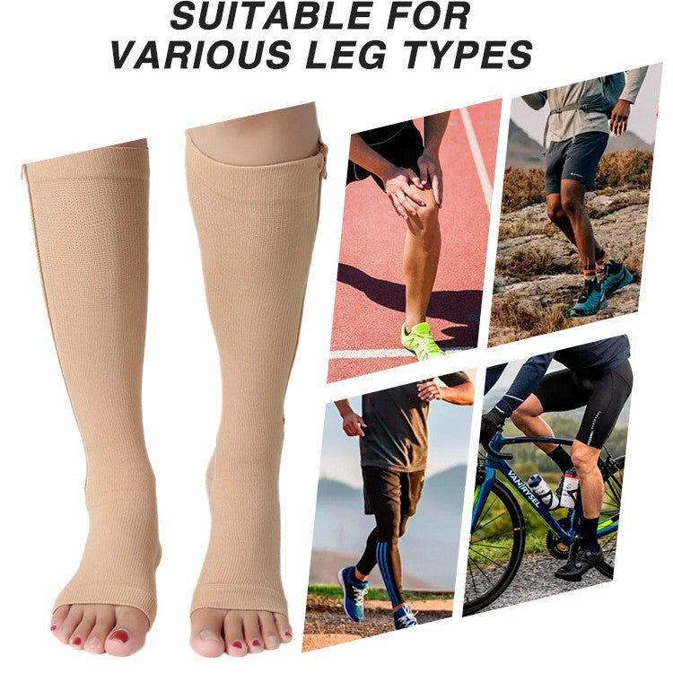 Zipper Mid-Calf Compression Socks for Travel Sports Anti-Slip