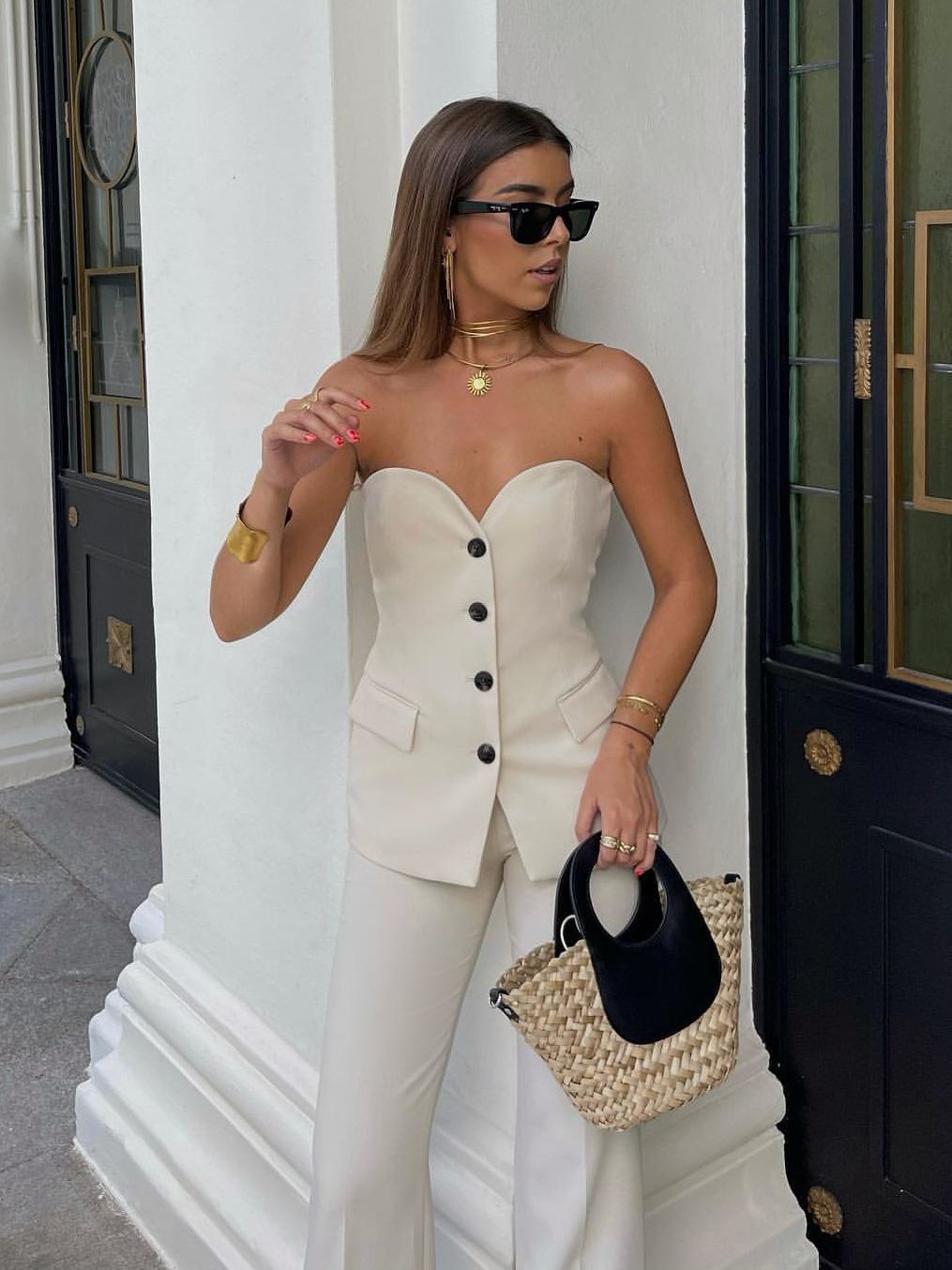 Flip-Trimmed Underwear Vest  Trouser Leg Straight Pants