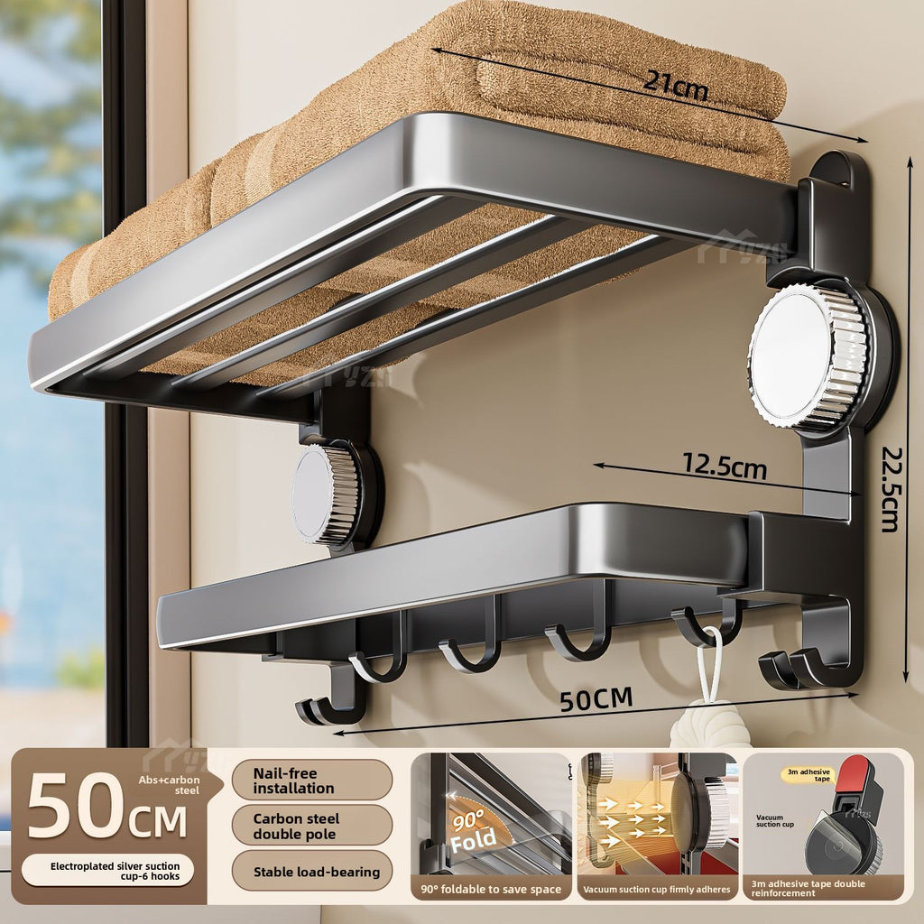 Suction Cup Bathroom Towel Rack with Hanging Rod