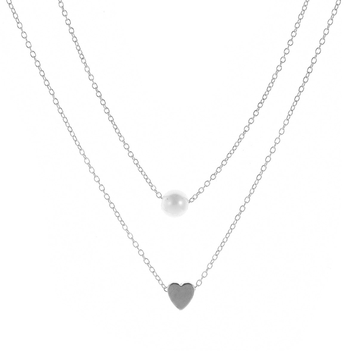 Double-Layer Heart Pendant Imitation Pearl Necklace