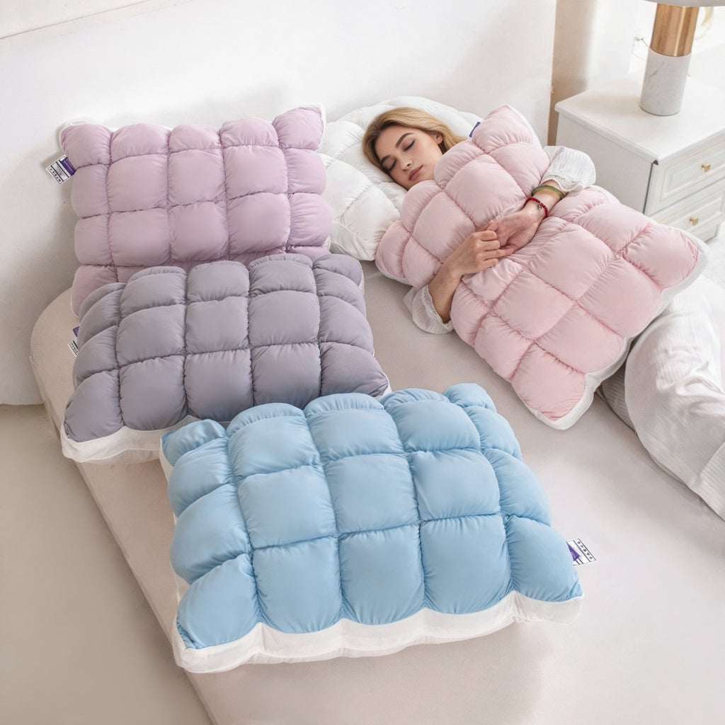 Cloud Flower Ice Silk Soft Pillow with Feather Cotton Filling for Sleeping