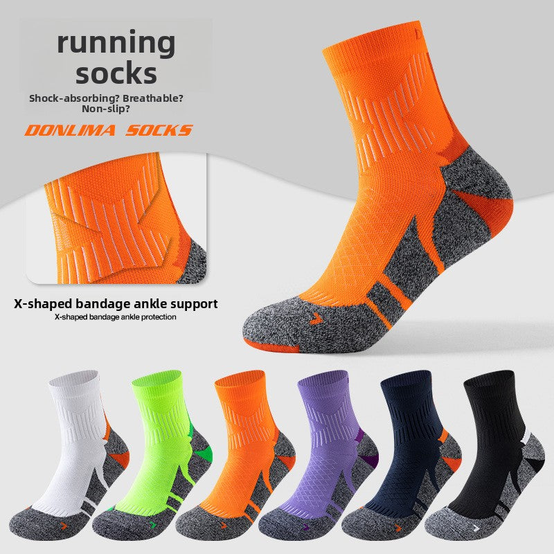 Professional Marathon Running Socks with Anti-Slip Towel Bottom