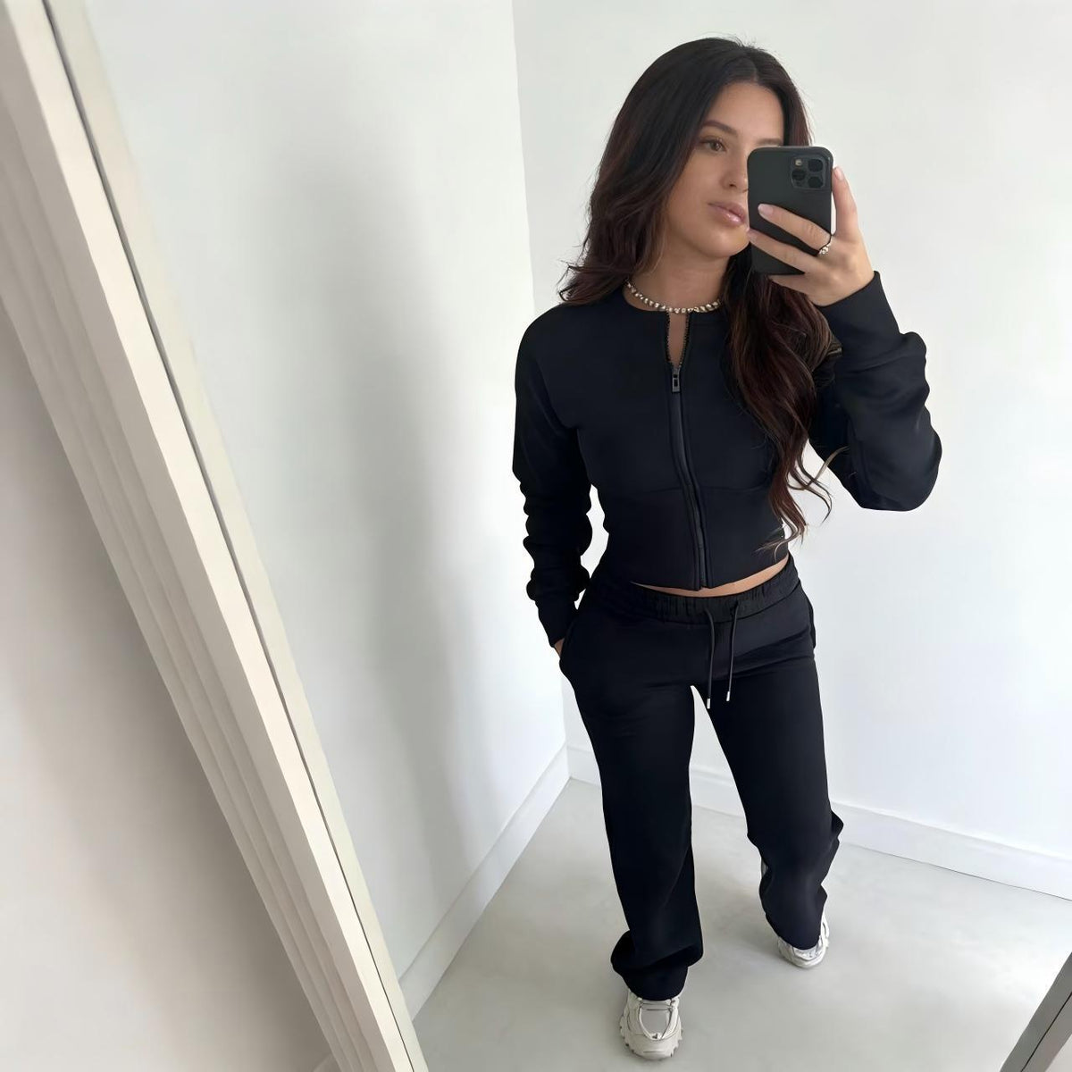 Women's Casual Zipper Hoodie and Straight Pants Set