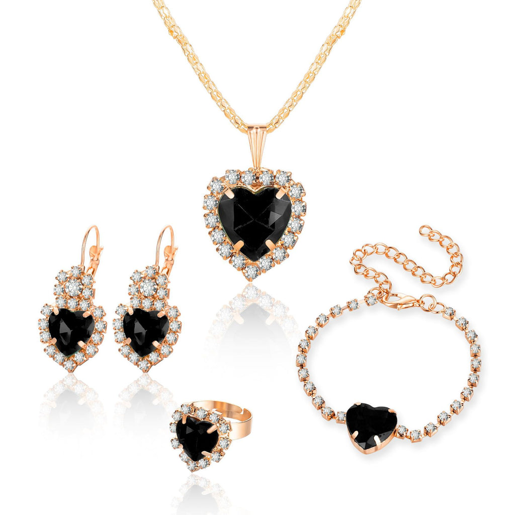 European and American Personalized Water Drop Rhinestone Necklace Earrings Ring Set