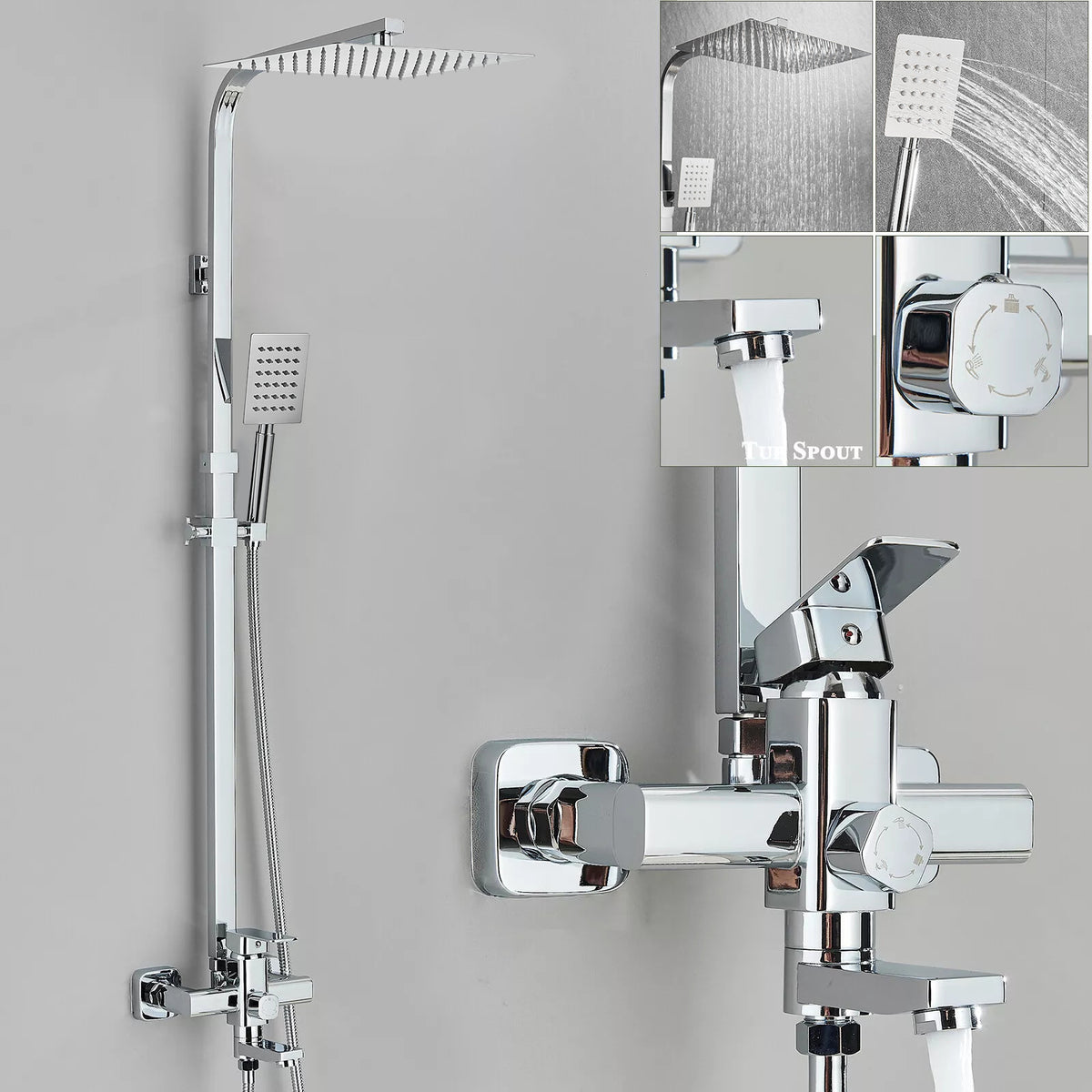 Stainless Steel Square Shower Head Set