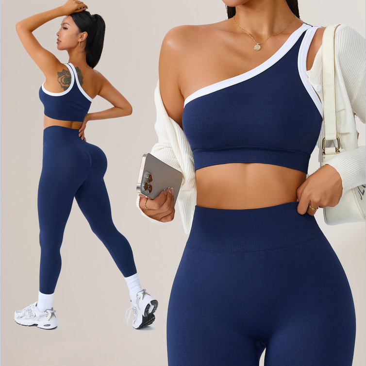 Womens Yoga Outfit Set One Shoulder Sportswear