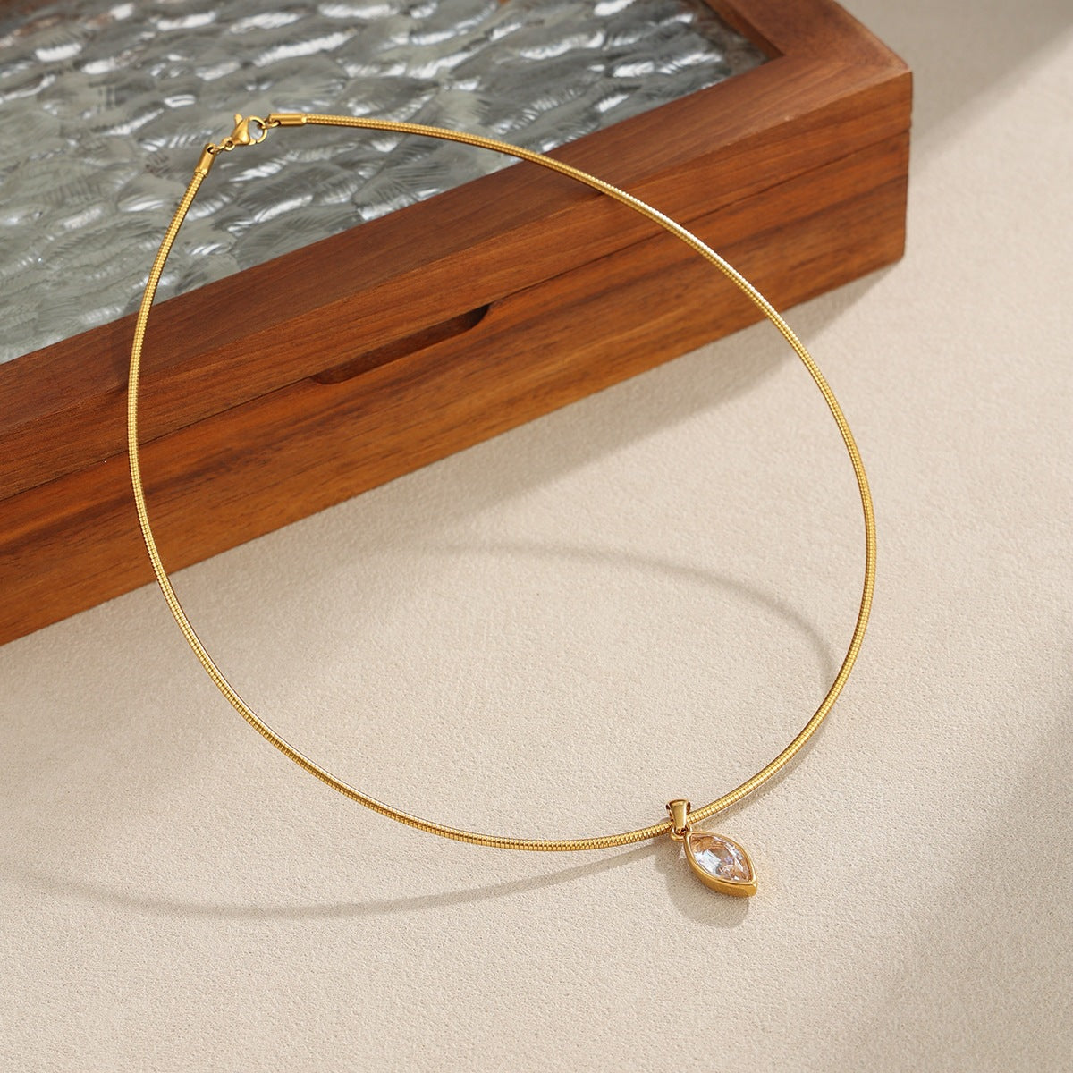 Geometric Stainless Steel Necklace with Zircon Pendant