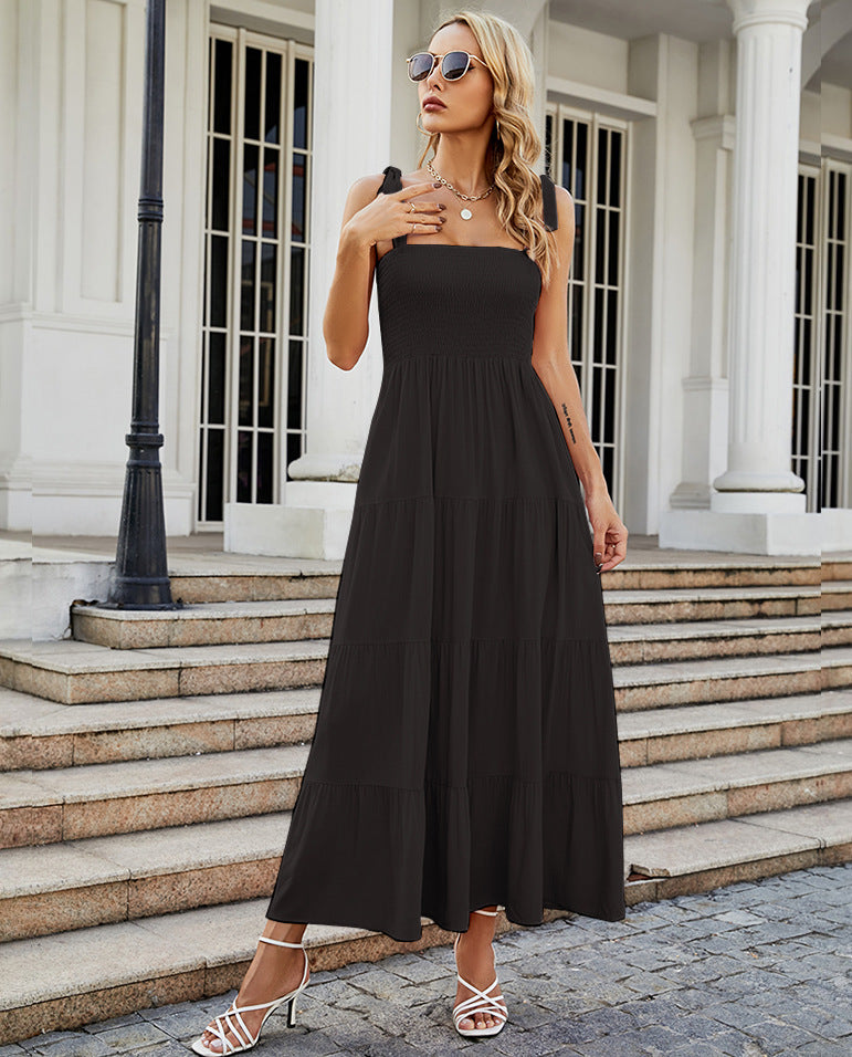 Floral Print Suspender Long Dress