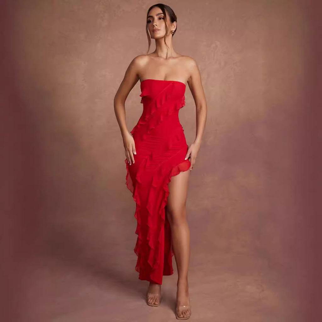 Strapless Backless Tassel Dress