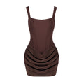 Square Neck Spaghetti Strap Pleated Dress