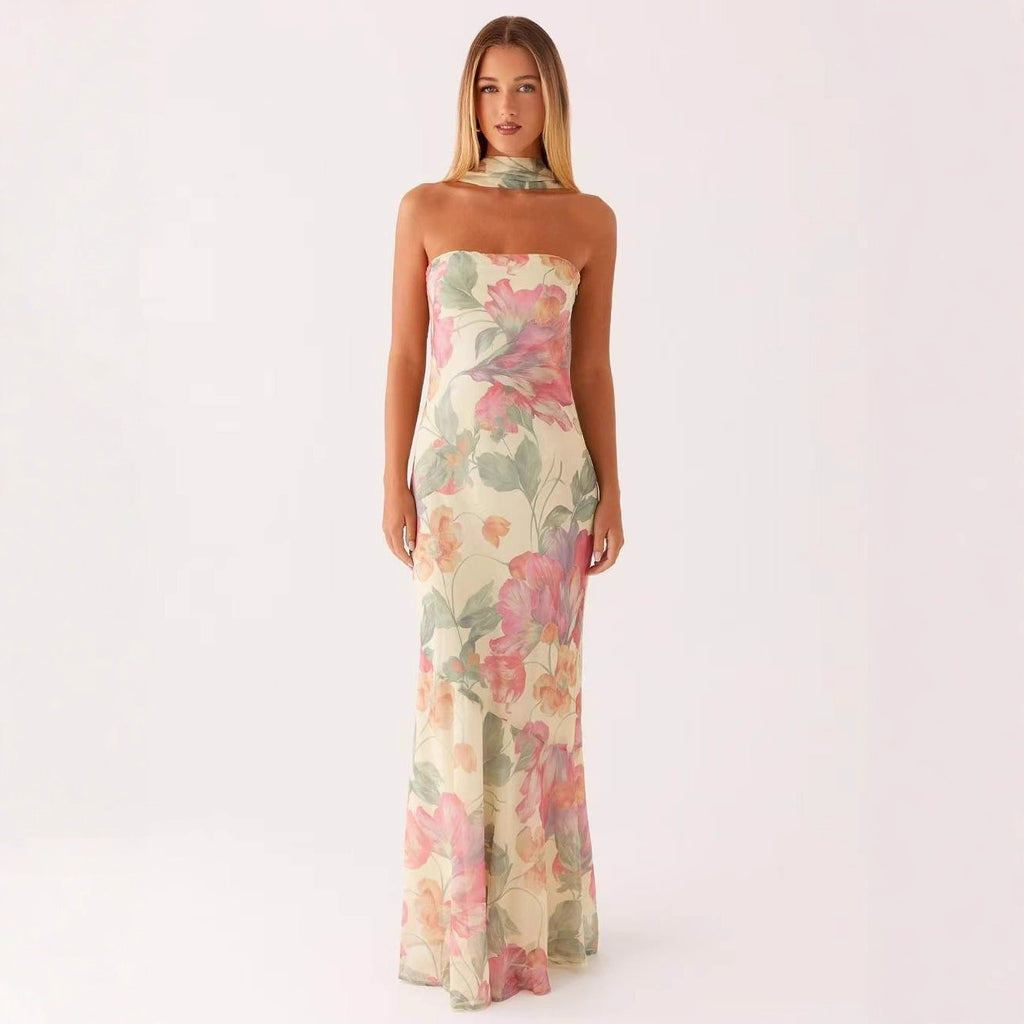 Floral Print Chiffon Bodycon Dress
