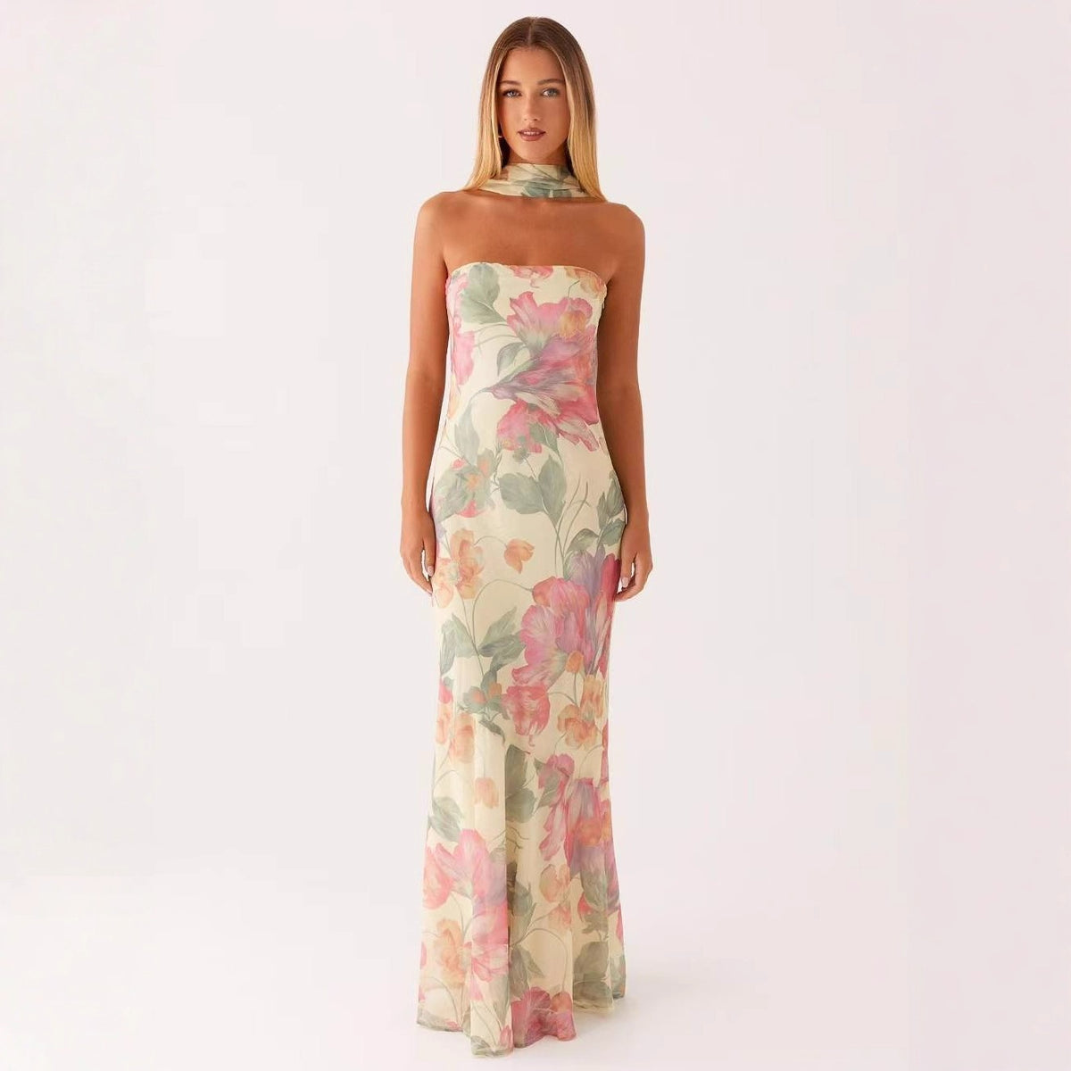 Floral Print Chiffon Bodycon Dress