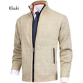 Mens Solid Color Stand Collar Knitted Cardigan