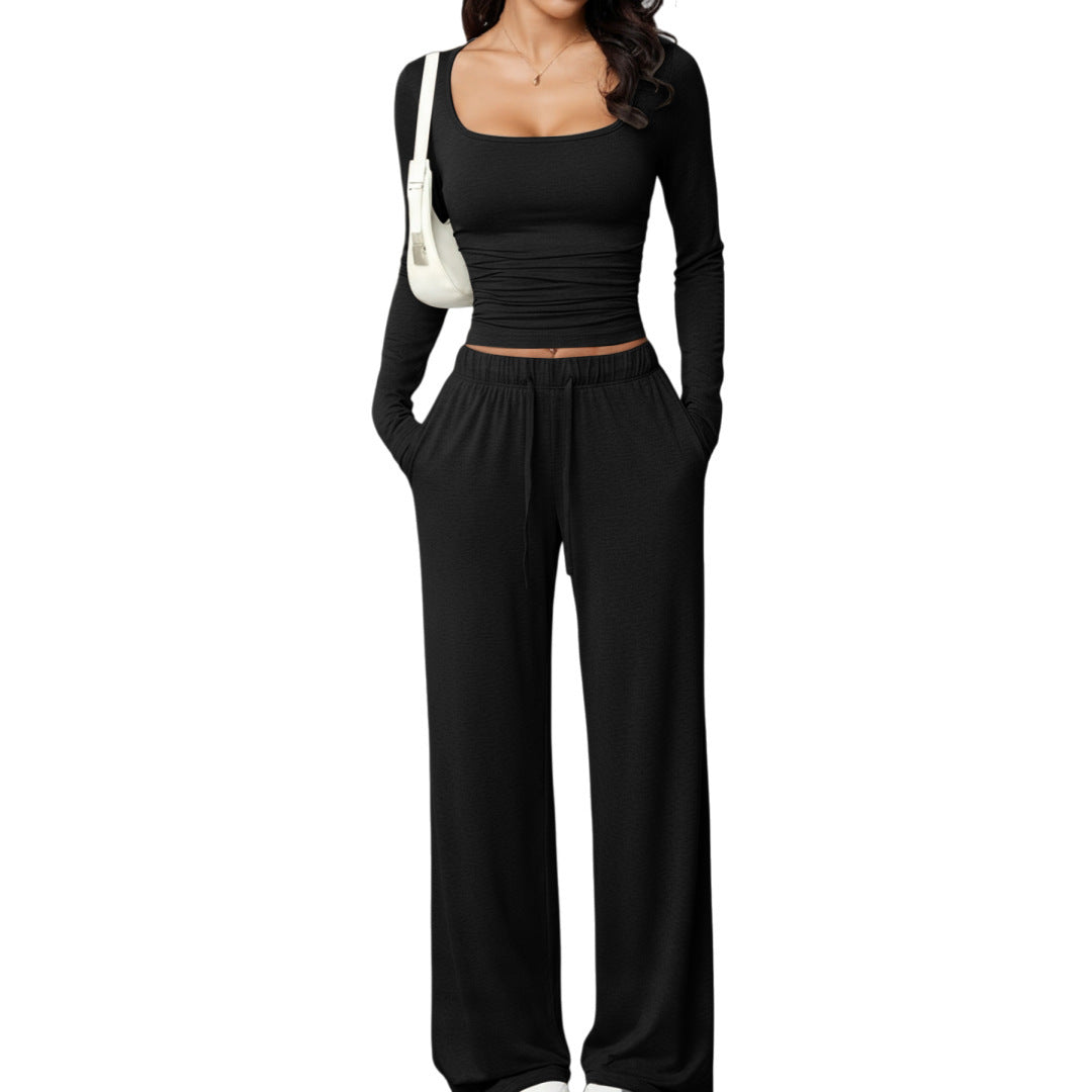 Women's Square Neck Long Sleeve Tracksuit Set