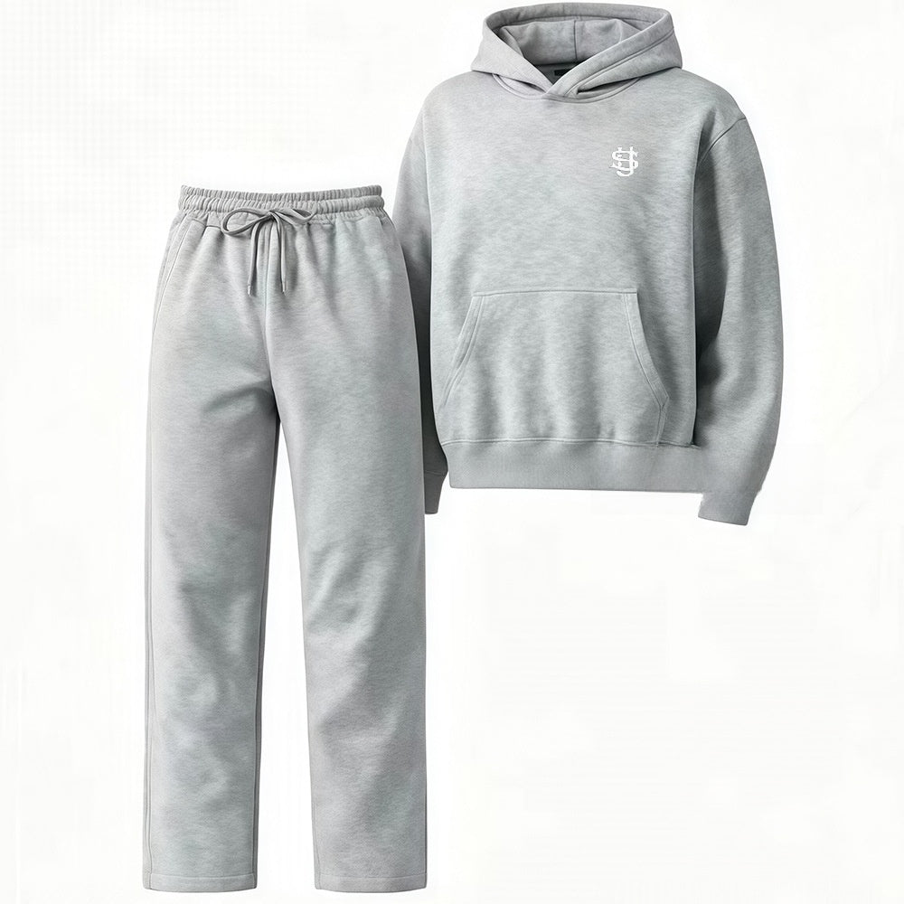 Embroidered Fleece-Lined Hoodie and Wide-Leg Pants Set