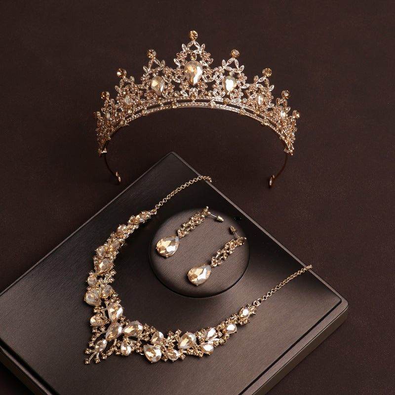 Vintage Gold Crown Bridal Headdress and Necklace Set