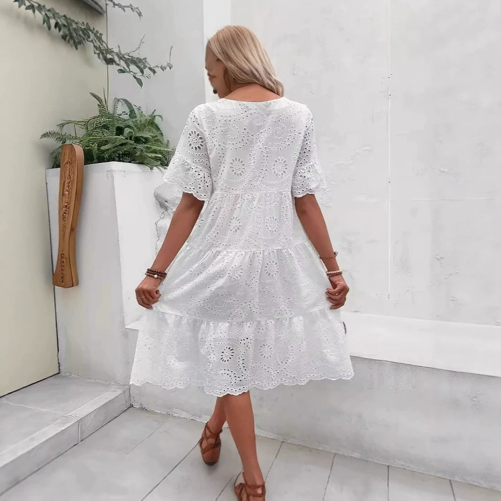 Womens Embroidered Hollow Out Dress